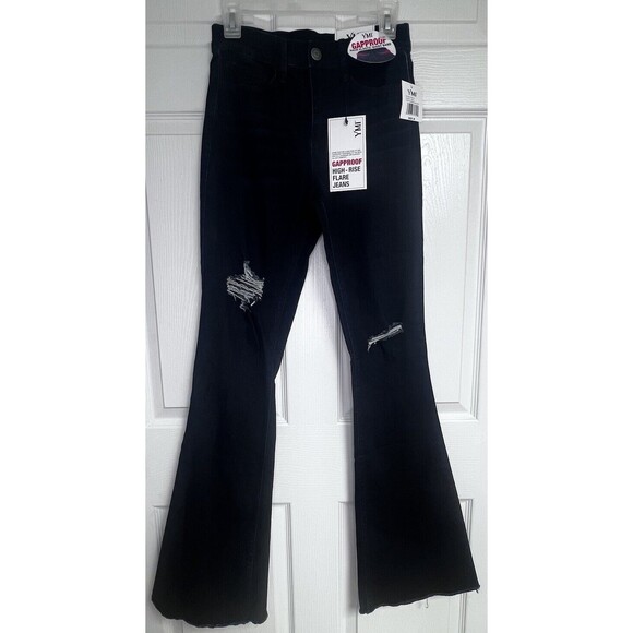 YMI Denim - YMI Gap Proof High Rise Flare Jeans Distressed Size Medium Pull On Dark Wash